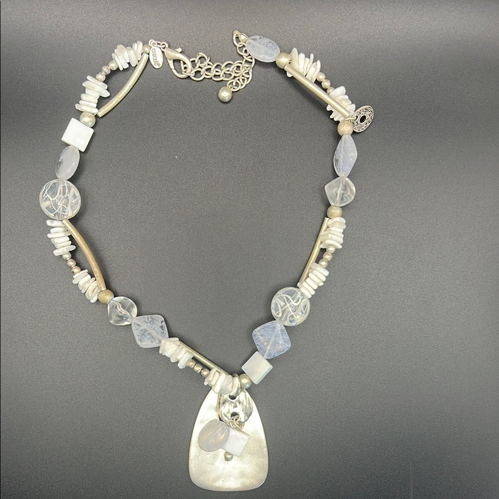 Chico's Silver and White Pendant Necklace